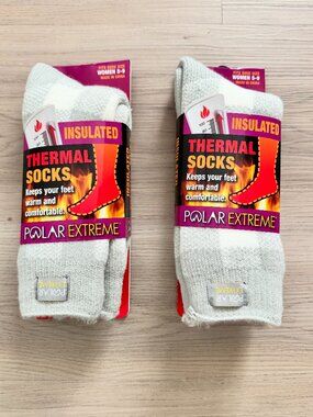 Thermal Socks Women Gray/White Buffalo Plaid Polar Extreme‎ Insulated 2 Pairs